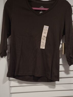 St. John's Bay Brown V-neck 3/4 Sleeve Top